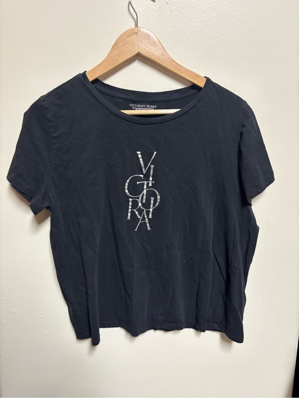 Victoria's Secret Black Short Sleeve Tee with Metallic Logo